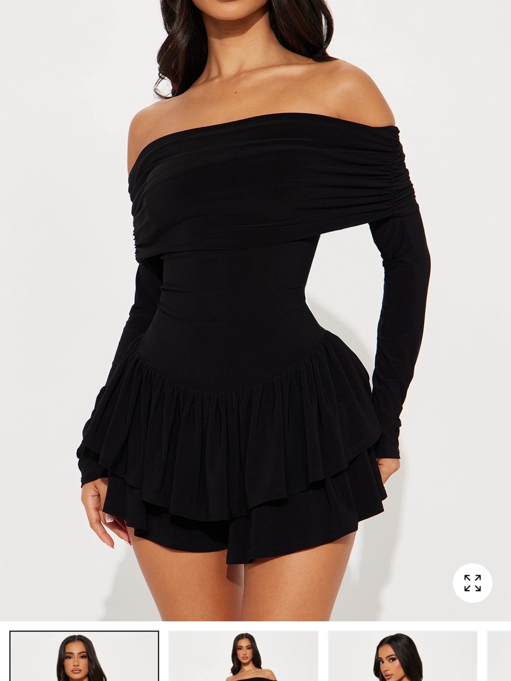 Fashion Nova Black One-Shoulder Ruffle Mini Dress